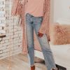 Pink Flare Sleeve Open Front Sequin Kimono