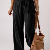 Women's Loose Fit Style Wide Leg Pants With Smocked Waist And High Waist Shirred Design