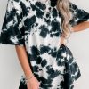 Women's Stylish Tie Dye Tee - Crew Neckline, Short Sleeve, Loose Fit, Unique Pattern