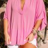 Pink Plus Size Flowy V Neck Blouse