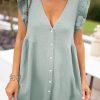 Gray Ruffled Textured Buttoned Shift Dress