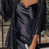 Black Luster Sequin Half Sleeves Draped Open Front Top