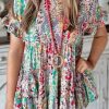 Purple Floral Print Ruffle Sleeve Babydoll Top