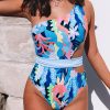 Women's Asymmetric Cutout Belted One Piece Swimwear - 82% Polyamide + 18% Elastane