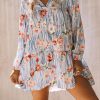 Multicolor V Neck Zebra Floral Mixed Print Long Sleeve Shirt Dress