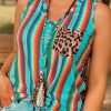 Women's Leopard Pattern Tank Tops With V Neckline And Chest Pocket For Daily Wear