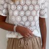 Women's Crochet Lace Hollow Out Short Sleeve Top - Patchwork Design - Soft Polyester Fabric