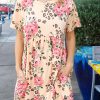 Women's Summer T-Shirt Dress With Leopard And Floral Print, Short Sleeve, High Waist, Pocket Detail