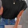 Black Textured Knit Short Sleeve Top