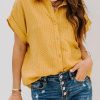 Yellow Rolled Short Sleeve Polka Dot Print Shirt