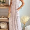 Leopard Print Pocketed Sleeveless Maxi Dress For Women