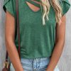 Green Strappy V Neck Overlap Short Sleeve Top