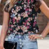 Black Dainty Floral Print Lace Sleeve Blouse