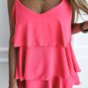 Women's Spaghetti Strap Ruffle Solid Color Tank Top