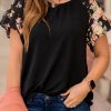 Women's T-Shirt With Floral Sleeves, Solid Color Summer Style Casual Wear