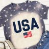 Blue Starlet Allover USA Flag Print Bleached T Shirt