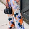 Multicolor Abstract Print High Waist Wide Leg Pants