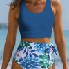 Floral Printed Waist Lace Up Tankini Bikini Set For Women And Young Girls