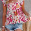 Women's Flutter Floral Print Flowy Tank Top | Summer Vacation Bohemian Style