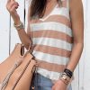 Women's Summer Striped Tank Top - V Neck Sleeveless Casual Country Style Soft Fabric Breathable Fashionable