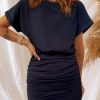 Black Chest Pocket Loose T-shirt Ruched Bodycon Mini Dress