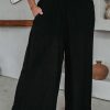 Black Frill Smocked High Waist Flowy Wide Leg Pants