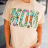 Khaki MOM Floral Letter Print T Shirt