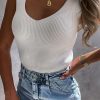 White V Neck Low-cut Back Rib Knitted Vest