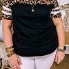 Black Sequin Striped Patchwork Short Sleeve Plus Size T Shirt