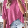 Women's Pink Casual Tops & Tees From Tianshan With Oversized Fit And Bleached Design