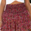 Red Floral Print Smocked Waist Shorts