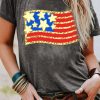 Women's Leopard Flag Graphic Print T-Shirt - Casual Short Sleeve Round Neck