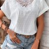 Elegant Lace Crochet Patchwork Top With Swiss Dots