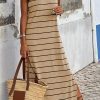 Women's Tank Maxi Dress - Round Neck Sleeveless With Striped Print And Classic Styling