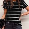 Black Round Neck Striped Print T-shirt