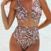 Zebra Print O Ring Decor High Waisted Swimsuit - Bold And Eye Catching