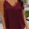 Women's Elegant Sleeveless Cami Top With Textured Fabric And Eyelash Lace Trim