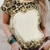 Women's Leopard Bleached O Neck Short Sleeve T Shirt - Unique Leopard Print For A Chic And Sophisticated Look