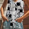 Women's Floral Shading Print Button Tie Front Tank Top For Casual Outings, Parties, And Summer Events