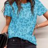 Sky Blue Leopard Print Crew Neck Short Sleeve T Shirt