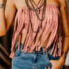 Women's Sexy Halter Bandeau Cropped Length Tassel Crop Top For Clubs, Parties And Stages