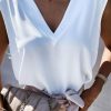 White V Neck Pleated Backless Cap Sleeve Top