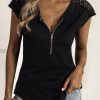 Tianshan Women's Tees - Ladies' Zippered Neckline With Lace Detailing For Casual & Daily Occasions