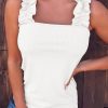 White Ruffle Straps Ribbed Knit Tank