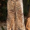 Leopard Plus Size Smoked High Waist Wide Leg Pants