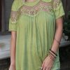 Green Lace Short Sleeve Top - Flowy And Feminine