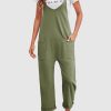 Green Pocketed Adjustable Spaghetti Strap Straight Leg Jumpsuit