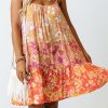 Orange Floral Print Tiered Spaghetti Straps Shift Dress