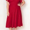 Red Plus Size Short Flutter Sleeve Midi Dress