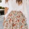 Women's Summer Vacation Bohemian Floral Patterns Smocked High Waist Tiered Ruffled Design Soft Fabric Textured Design Flared Silhouette Mini Length Skirt